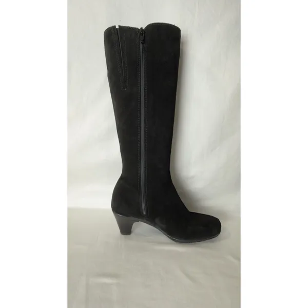La Canadienne Black Suede Tall Knee High Heeled Boots Women's Size 6 M - Image 6