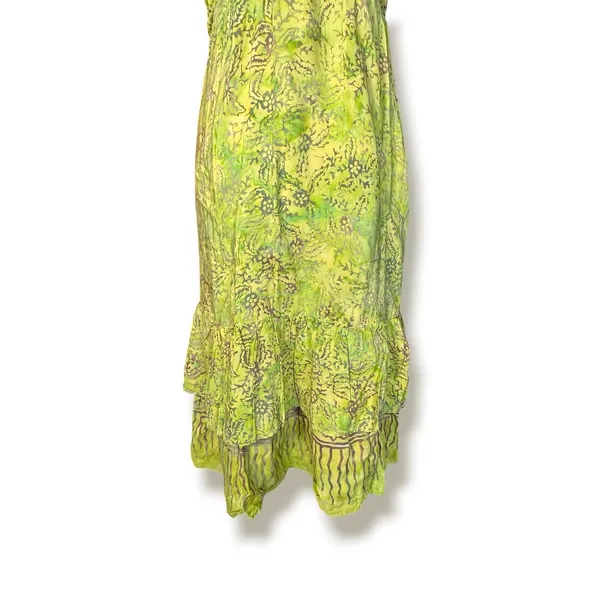 Vintage Lime‎ Green Batik Rayon Tiered Sundress Boho Tropical Midi Dress Artsy - Image 8