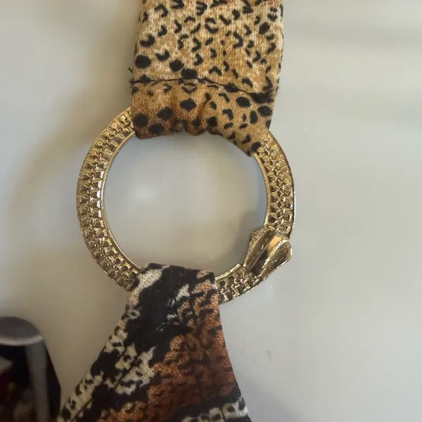 New Women's Switchblade Stiletto Snake-Print 🐍 Lace Up Halter Mini Dress Medium - Image 7