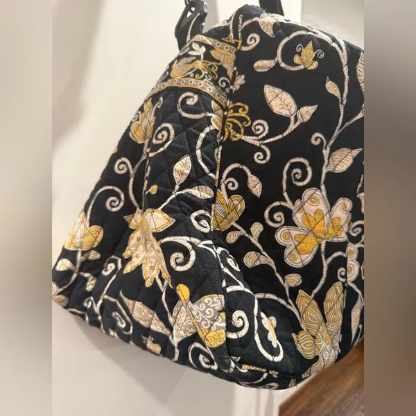 Vera Bradley Floral Black and Yellow Tote Travel‎ Bag - Image 4