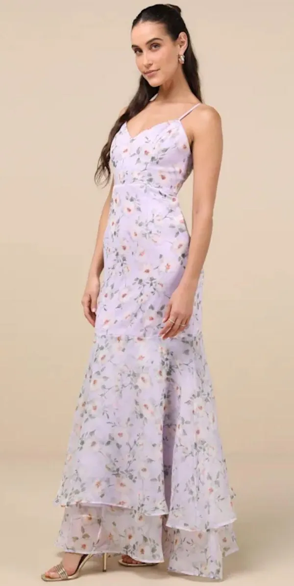 Lulus Dress Maxi Lavender Floral - Image 3