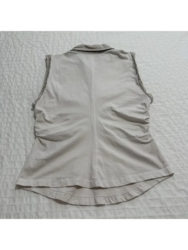 Pilcro Ruched Varsity Polo Tank Top Sleeveless Off White Sz M Medium - Image 9