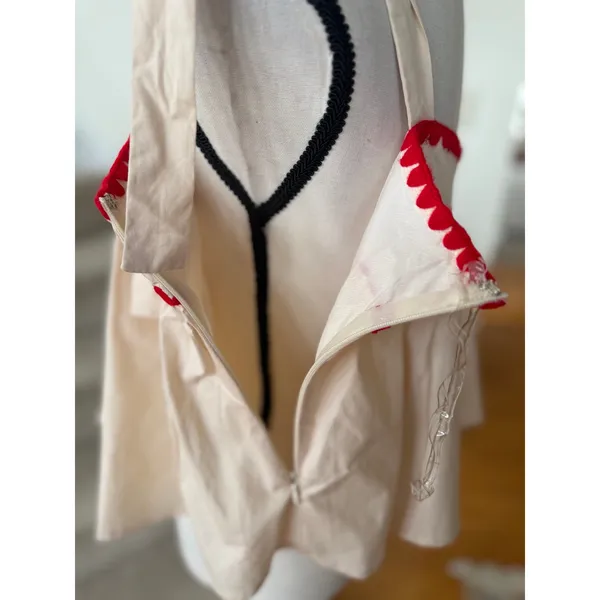 &Merci Cream & Red Stitch Bow Tie Square Neck Loose Boxy Tank Cottage Boho - Image 5