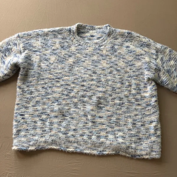 Marled Fuzzy Oversized Crew Knit Sweater Gray - Image 3