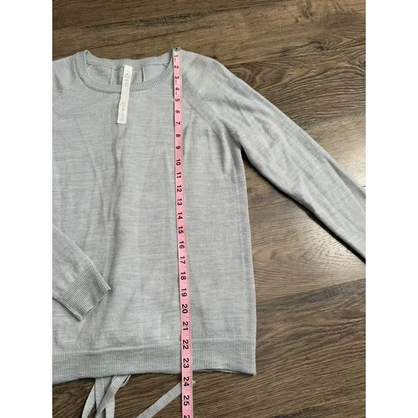 EUC Women Lululemon Gray Merino Wool Tied To You Sweater‎ SIZE 6 Lace Up Back - Image 8