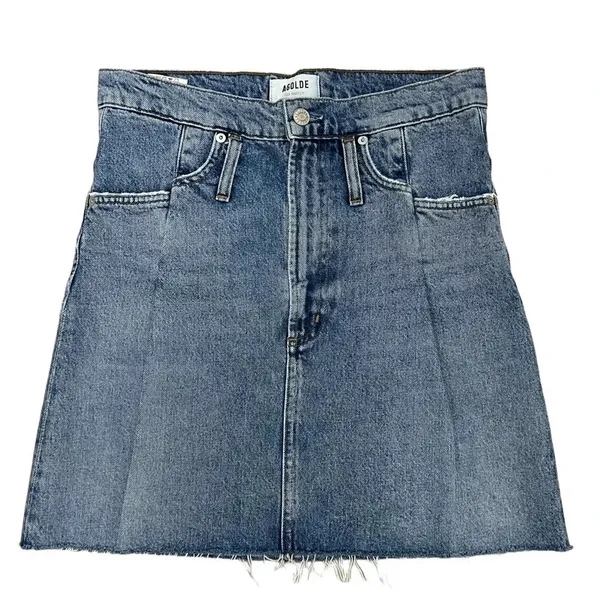 AGOLDE 90's Denim Mini Jean Skirt High Waisted Blue Cotton Festival Size 24 - Image 6