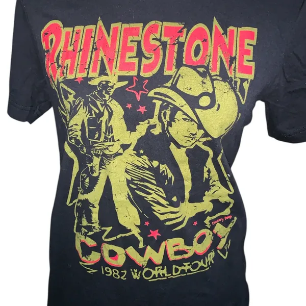 Rhinestone Cowboy 1980'S World Tour Black Short Sleeve Shirt - Image 2
