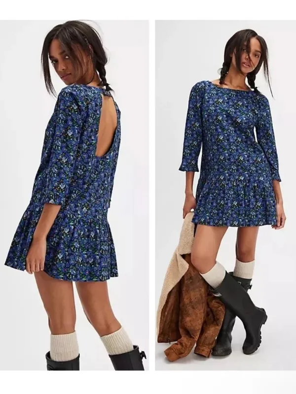 NWT Free People cotton floral ruffle The Avenue mini dress whimsy cottage SZ XS - Image 3