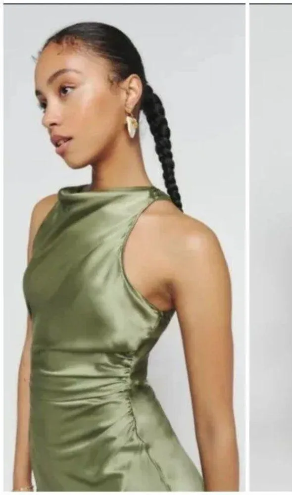 💕REFORMATION💕 Casette Silk Dress ~ Artichoke Green 10 NWT - Image 5