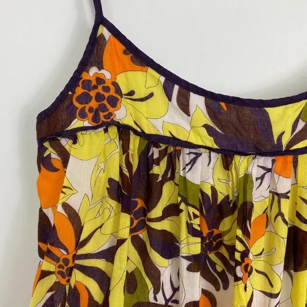Milly New York Yellow Brown Floral Print Flowy Babydoll Cami Top Tank Womens 2 - Image 4
