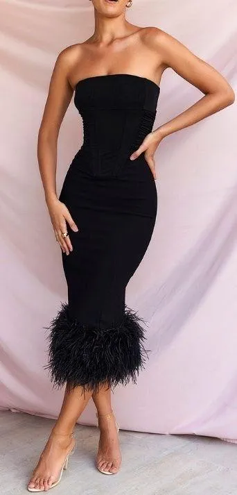 House Of CB Fionula Black feather trim dress - Image 2