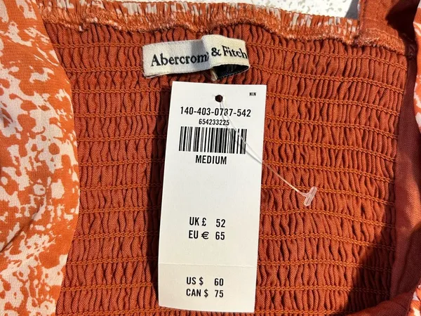 Abercrombie & Fitch Puff-Sleeve Smocked Top Rust Orange BoHo Size Medium - Image 6