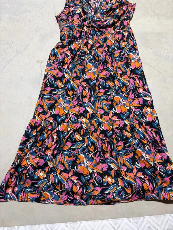 French Connection orange pink blue Floral Twist-Front Maxi Dress XL - Image 3