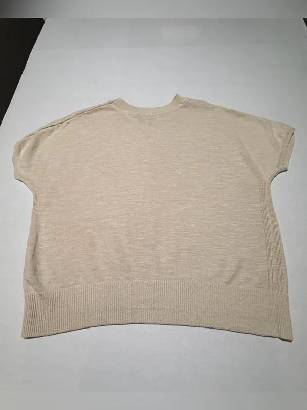Banana Republic Women Beige Linen Rayon Knit‎ Short Sleeve Crew Neck Sweater M - Image 5