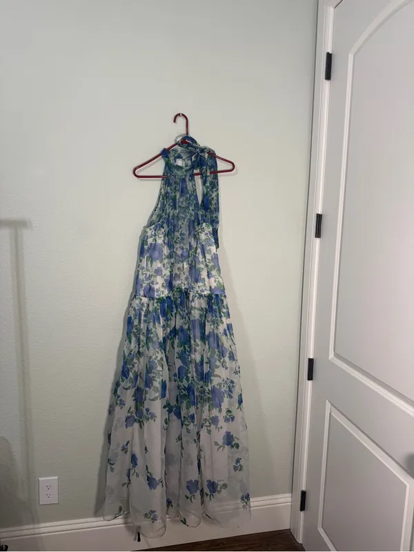 BHLDN Kendall High-Neck Scarf Floral Organza Maxi Dress Size Large - Image 5