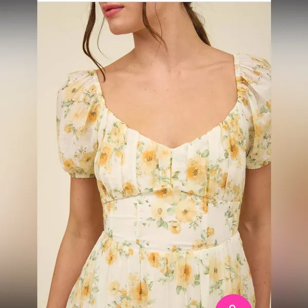 Blu Pepper Yellow Boho Milkmaid Romantic Summer Floral Midi Dress S - Image 6