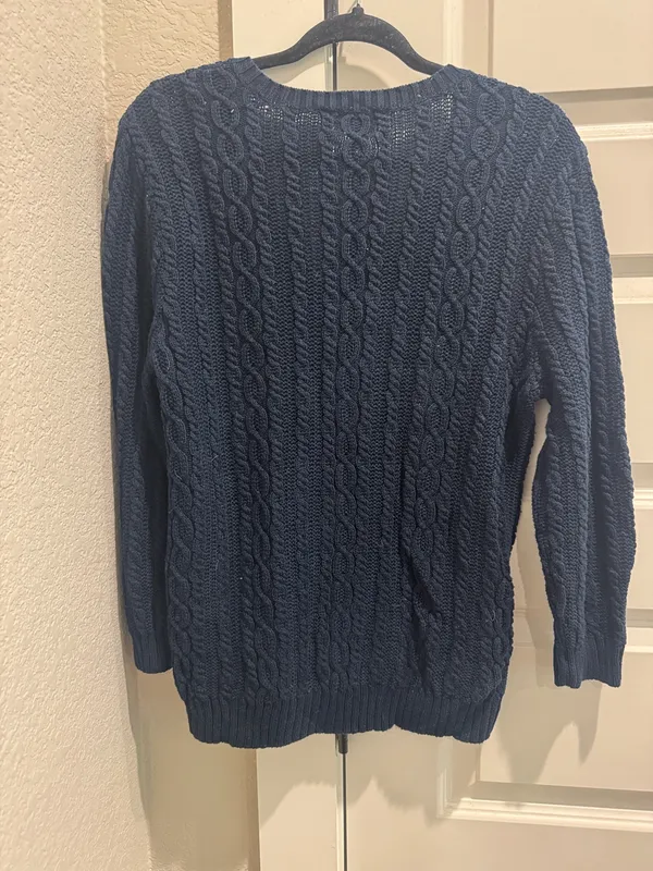 Navy Blue Ralph Lauren Cable Knit Sweater Cotton Medium - Image 2