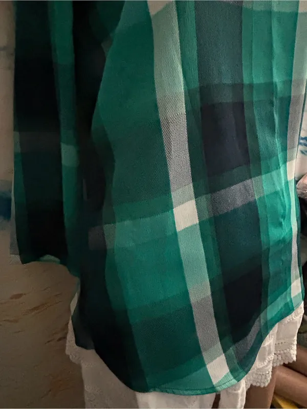 Van Heusen Women’s Green Plaid Long Sleeve Tunic Blouse SZ XXS - Image 6