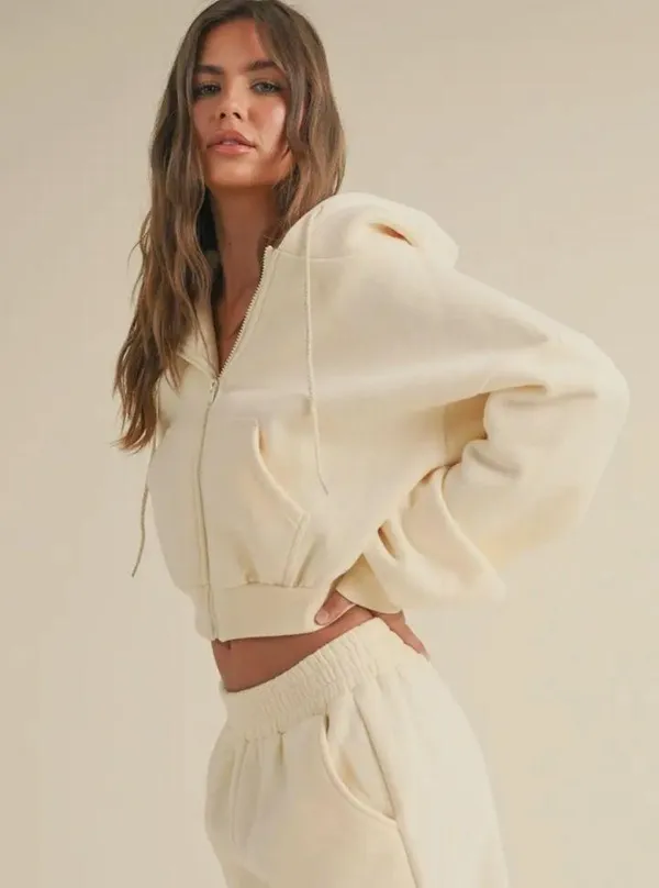Kimberly Cream cropped Hooded Zip-Up - Image 4