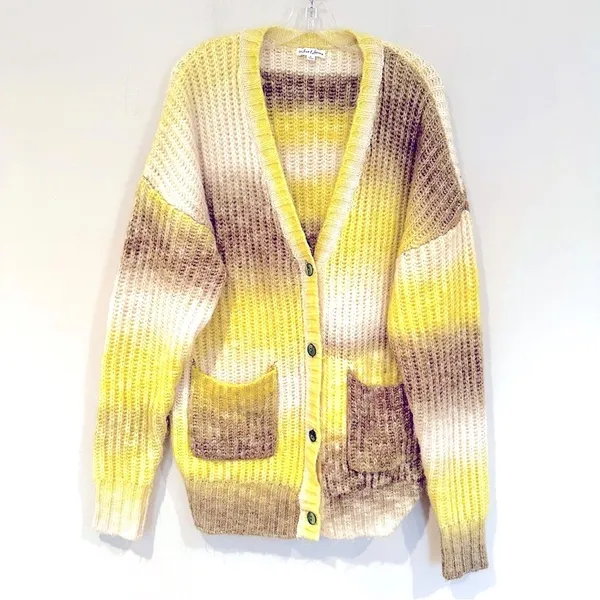 For Love & Lemons Celeste Chunky Knit Cardigan Womens M Yellow Ombre Boho Hippie - Image 6