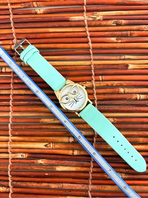Mint Cat Watch with Gold Accents Needs Battery Green - Image 7