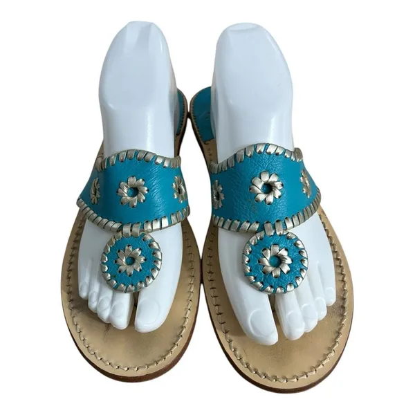 Jack Rogers Navajo Turquoise Blue Leather Whipstitch Sandal Shoes Palm Beach 9 M - Image 3