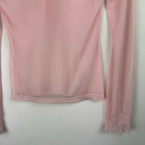 Vtg Y2K Pink Sheer Ruffle Neck Top Sz XS - Image 16