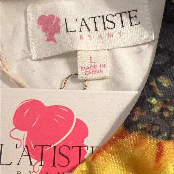 L'ATISTE Sunflower Paradise Mini Dress White Yellow Floral Embellished SZ Large - Image 7