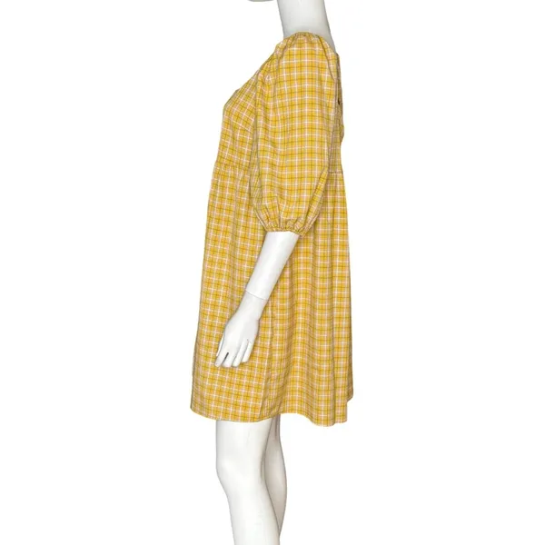 Lumiere Checkered Mini Dress Yellow Women’s Sz L - Image 2