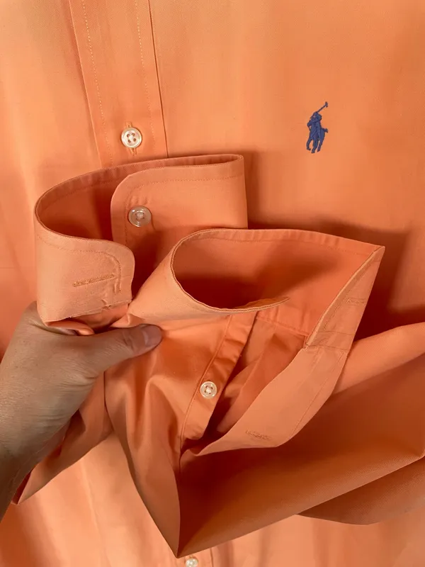 Polo Ralph Lauren Men Orange Pony Embroidery Button Down Shirt Large Length 34in - Image 4