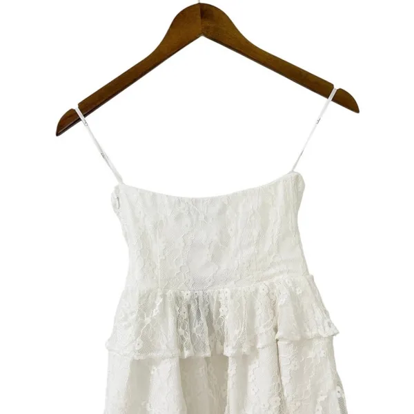 Lulus Sweet Perception White Lace Strapless Tiered Mini Dress size XXS NWT - Image 6