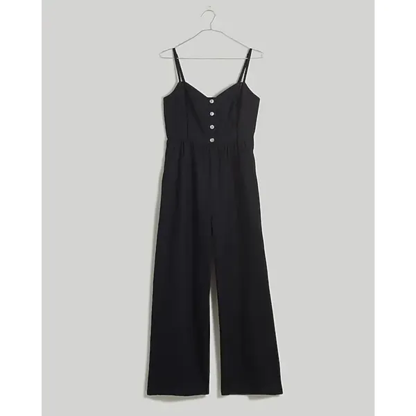 Madewell Sleeveless Wide Leg Jumpsuit 100% Linen Black Pockets Flowy US 12 NWT - Image 6
