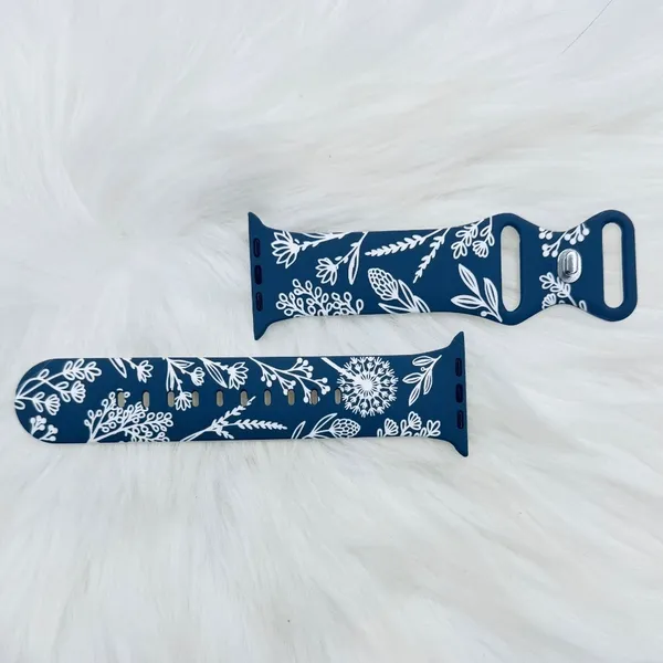 New blue & white Floral Watch Bands For Apple Watch Series 42mm 44mm 45mm 49mm - Image 2