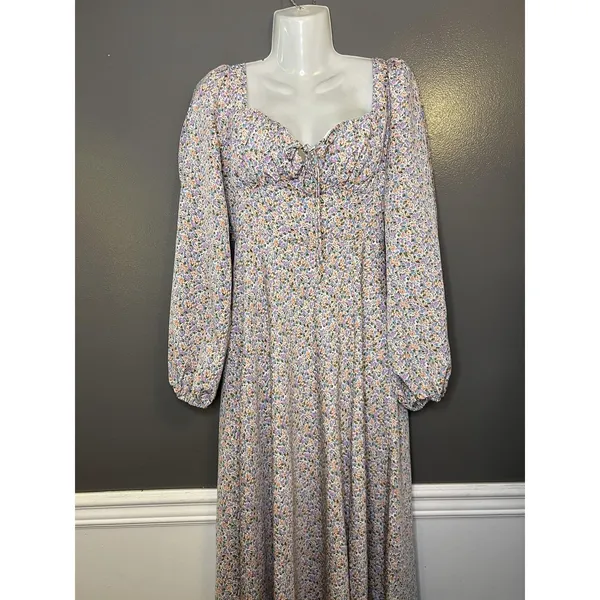 ASTR The Label Dress Womens Medium Blue Floral Cutout Maxi Long Sleeve Boho - Image 2