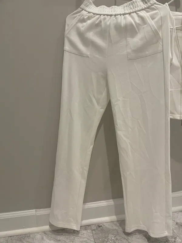 Women's White Two-Piece Lounge Pants & Zip Hoodie Set - Image 2