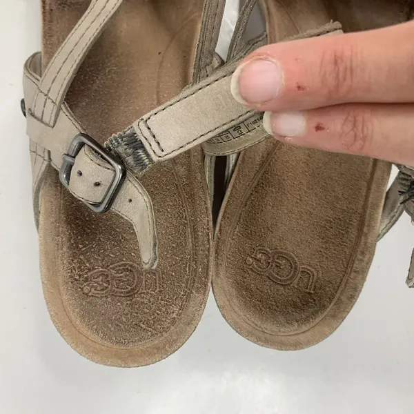 Ugg Australia Size 8 Kensley Wedge Sandals Heels Sling Back Tan Leather Women's - Image 9