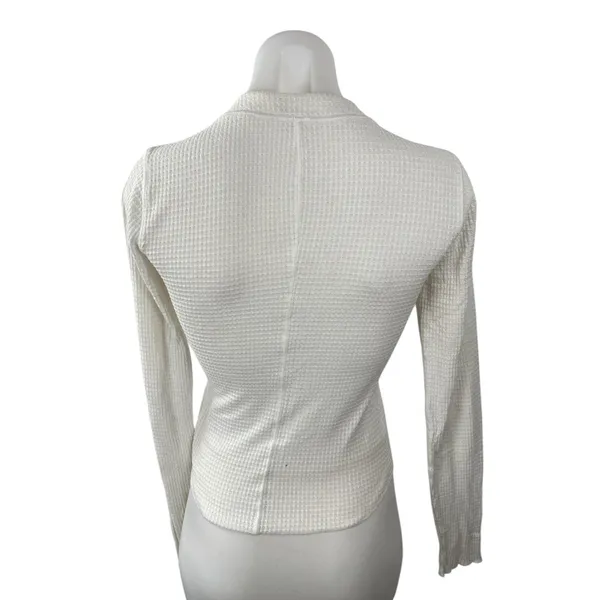 Free People Intimately Women's White Waffle Knit Long Sleeve Henley T Shrt Top S - Image 4