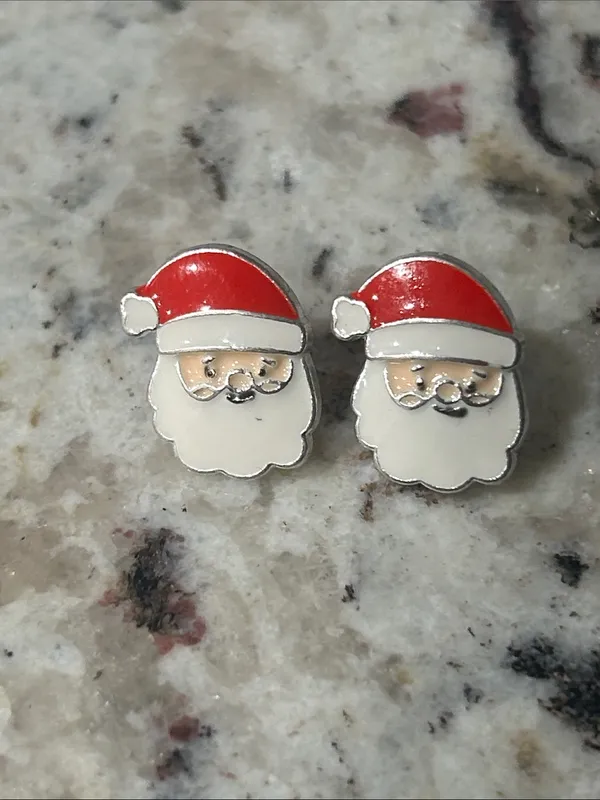 Santa Claus Stud Earrings - Red and White Holiday Earrings - Image 3