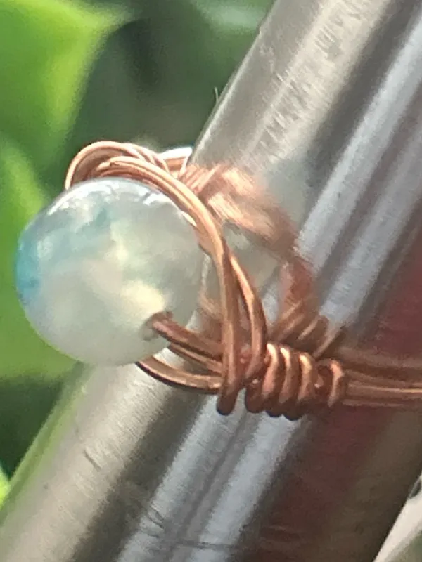 Handmade 💍 Handcrafted dyed blue agate copper wire wrapped crystal ring size 6.5 - Image 3