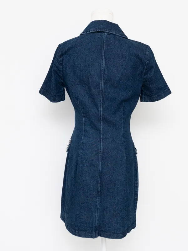 Avec Les Filles - Collared Button-Front Mini Denim‎ Dress - Image 3