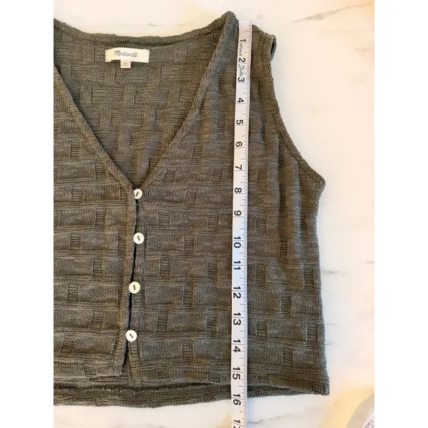 Madewell Olive Green Basketweave Knit‎ Button Front Sweater Vest NN249 Womens XS - Image 9