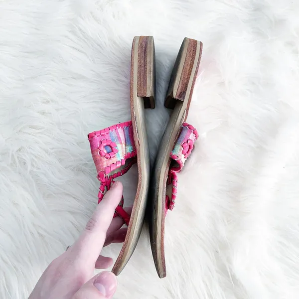Jack Rogers Kyra Pink Madras Plaid Leather Sandals Preppy Resortcore Coastal - Image 4