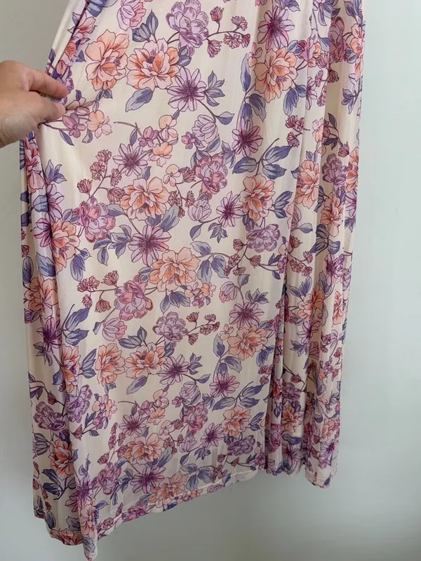 Mystree Cream Floral Mesh Maxi Dress Criss Cross Back Polyester Blend Sz M NWT - Image 6