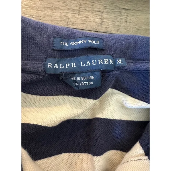 Ralph Lauren Skinny Polo Long Sleeve Shirt Navy White Stripe Size M - Image 3