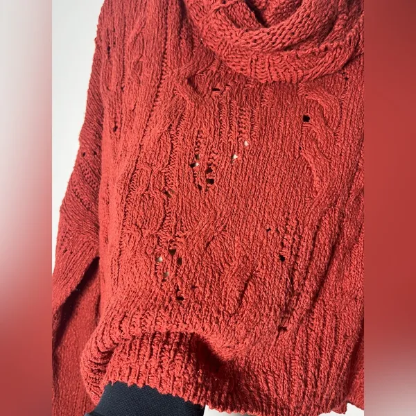 Free People Shades of Dawn Pullover Sweater Cowl Neck Slouchy Cable Knit Large - Image 4