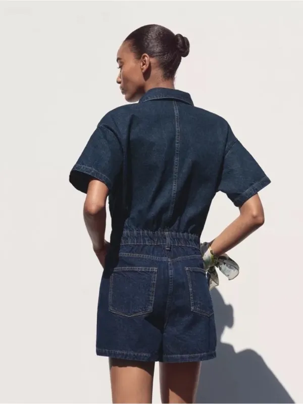 Zara Dark Blue Denim Romper - Image 4