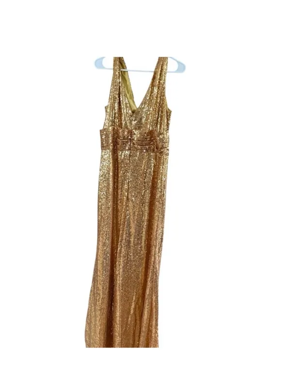 Gold Sequin Draped V-Neck Maxi Dress - Image 3