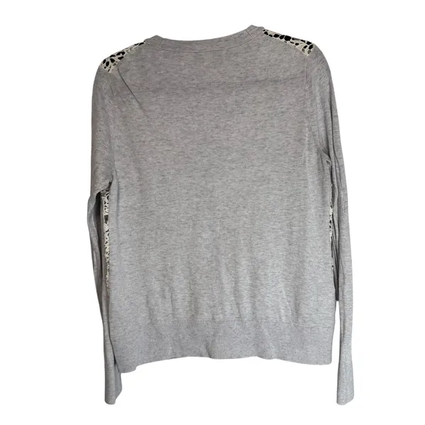 LOFT Gray Lace Front Cardigan‎ Sweater Long Sleeve Button Up Women's Size L - Image 6