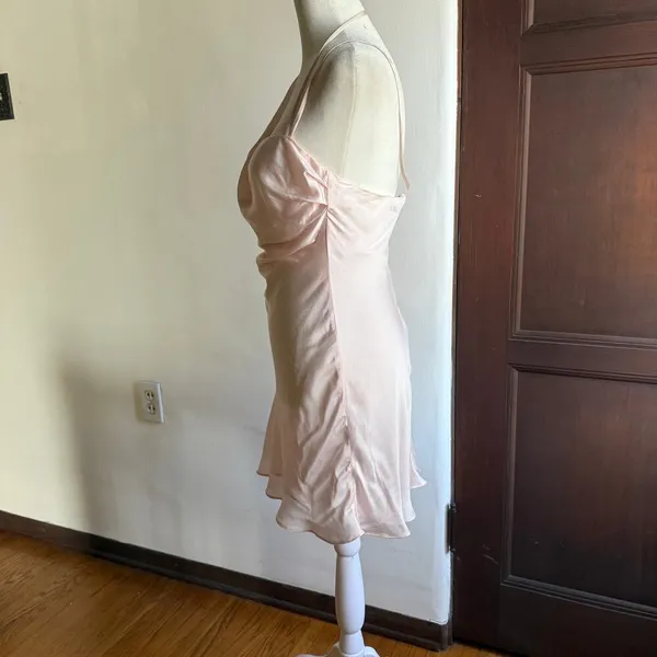 BARDOT Astrid Pink Satin Asymmetrical Fit & Flare Strappy Mini Slip Dress Small - Image 4