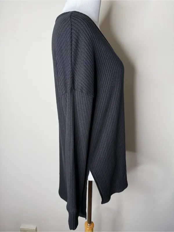 American Eagle Black Ribbed Oversized Long Sleeve Tee - Image 3